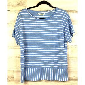 Woolovers Womens M Blue Stripe Linen Blend Coastal Summer Blouse NWT Relaxed